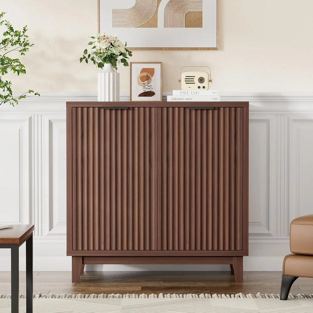 Modern Fluted Sideboard Buffet Cabinet with Adjustable Shelves and Storage