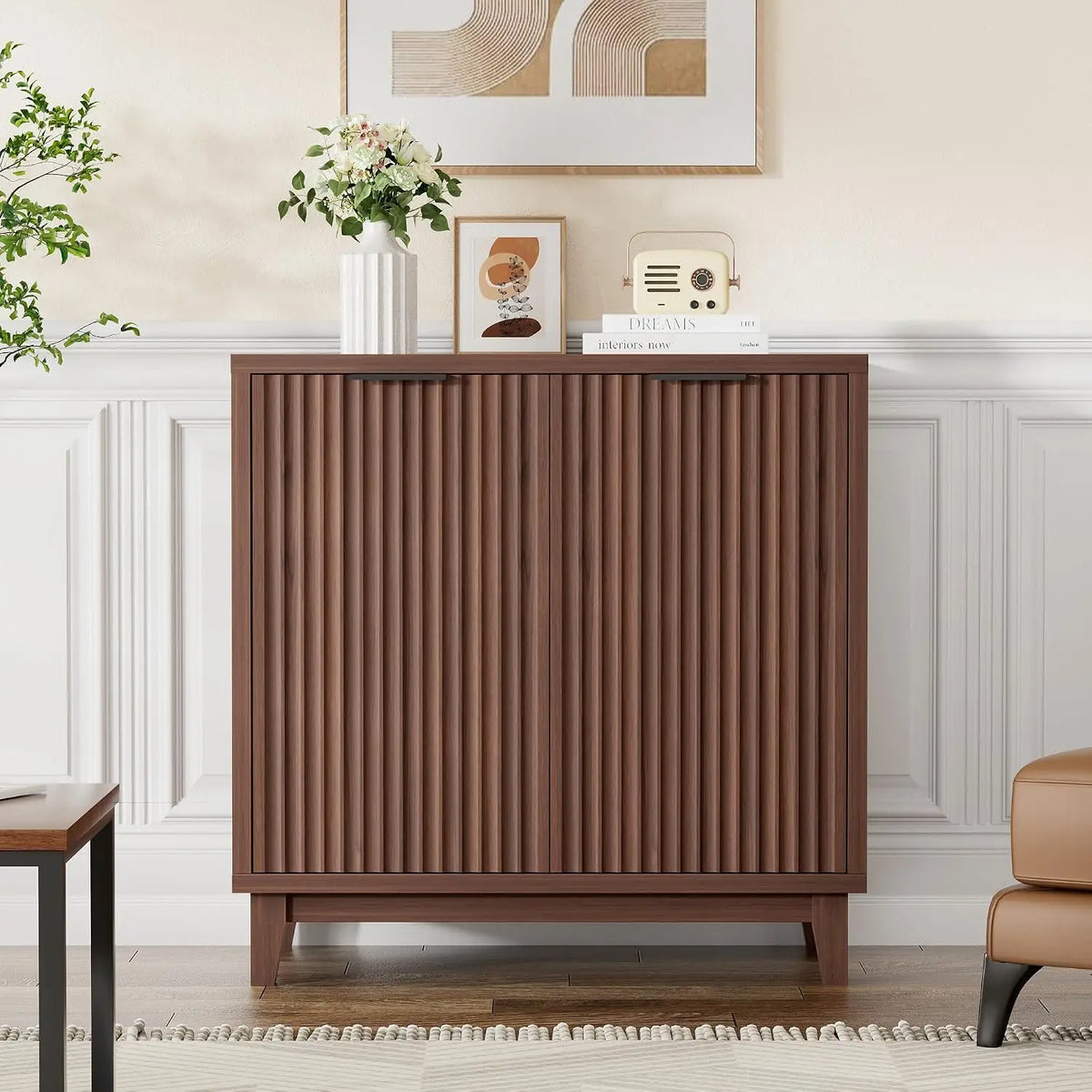 Modern Fluted Sideboard Buffet Cabinet with Adjustable Shelves and Storage