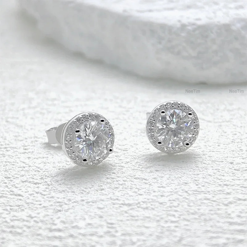 Moissanite Stud Earrings for Women Sterling Silver 0.5-2CT Wedding Jewelry