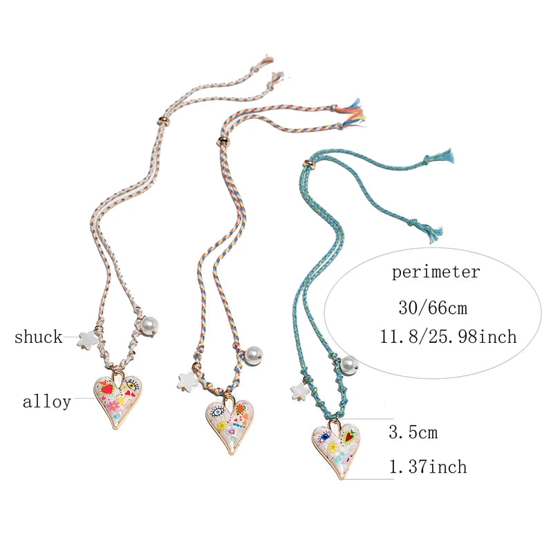 Handmade Knotted Rope Heart Pendant Necklace with Star Pearl for Women - Fashion Jewelry