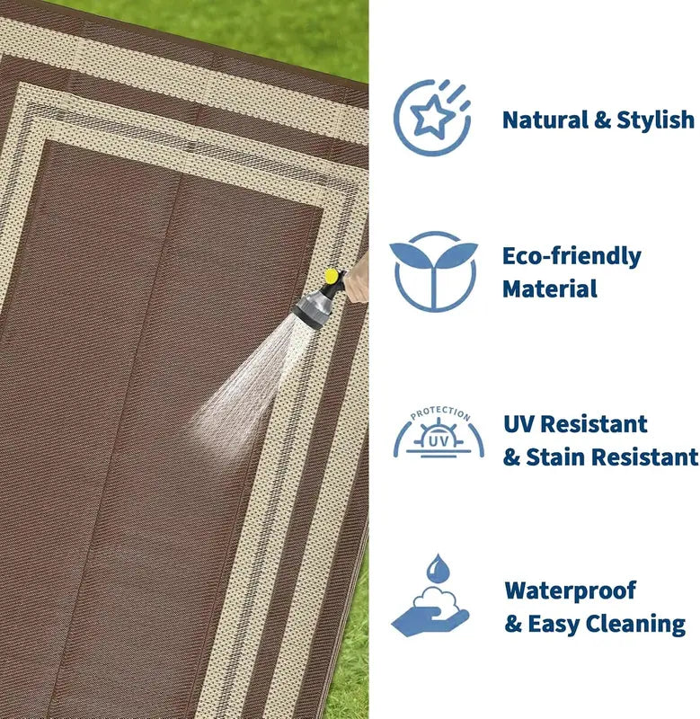 Outdoor Reversible Washable Rug - Foldable Entry Door Mat for Indoor & Outdoor