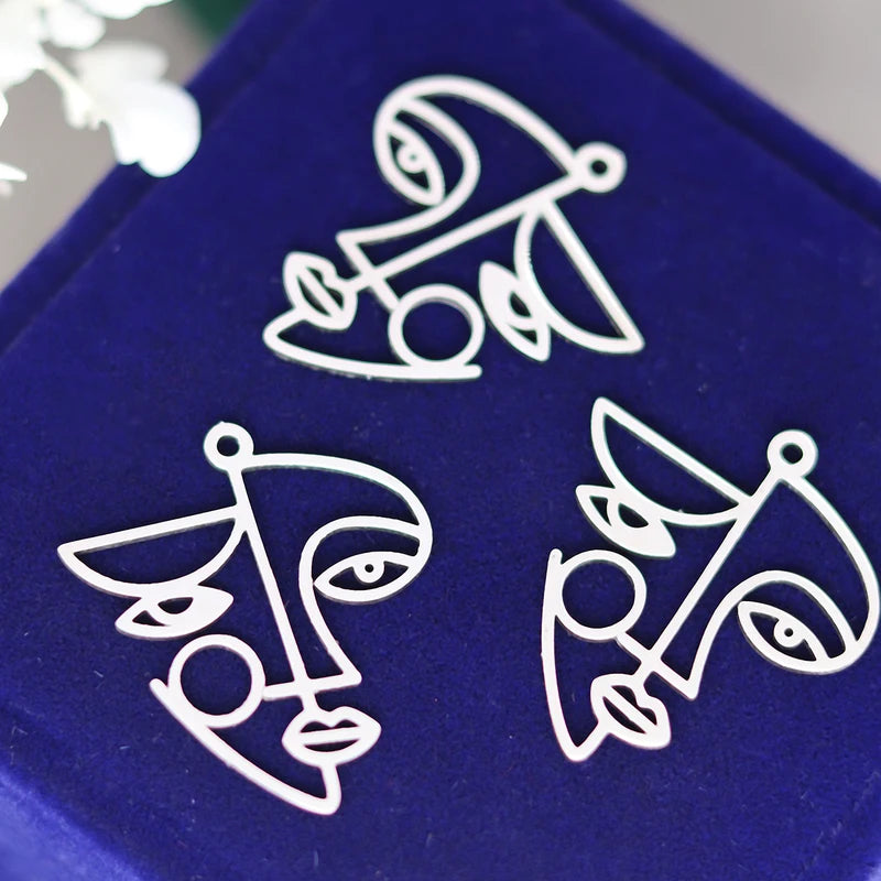 3pcs Stainless Steel Lady Face Portrait Pendant Charms for Jewelry Making