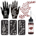 Henna Tattoo Kit with Mandala Stencils and Burgundy Temporary Body Art - 5 Reusable Designs