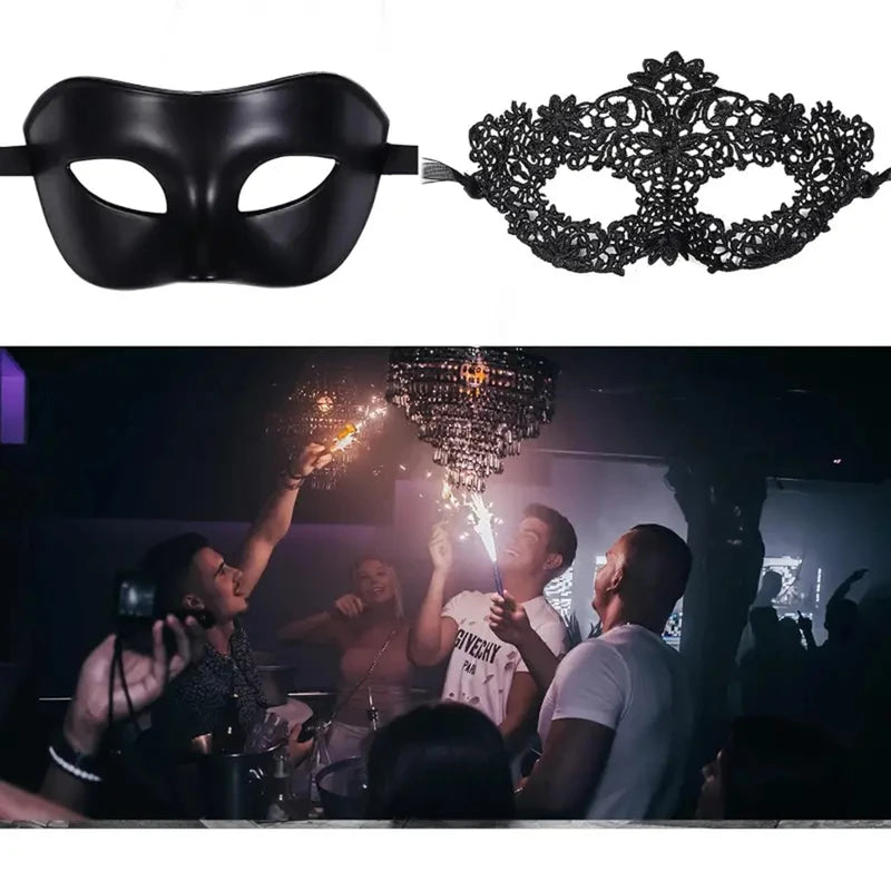 Elegant Black Lace Masquerade Mask Set for Couples - Venetian, Mardi Gras, Halloween