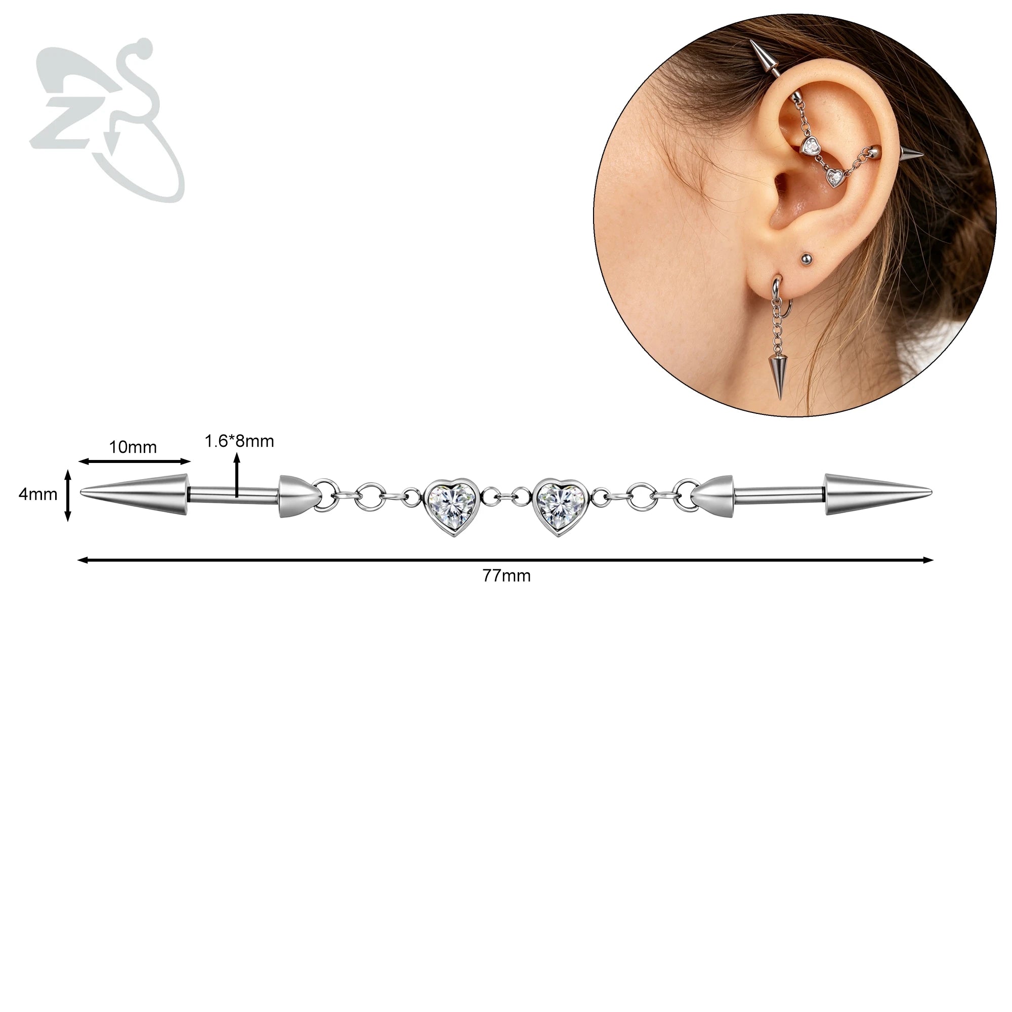 Industrial Steel Earrings Barbell Heart Star CZ Dangle Jewelry for Ear Cartilage Helix Piercings
