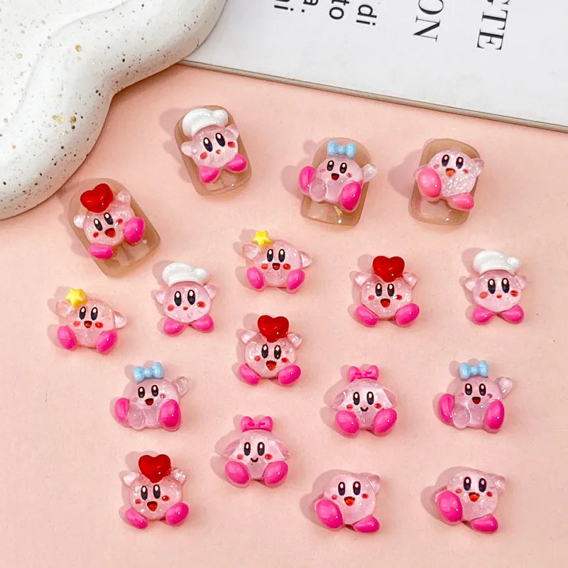 20Pcs Resin Mini Game Character Kirby Nail Charms Art Decor Craft Set