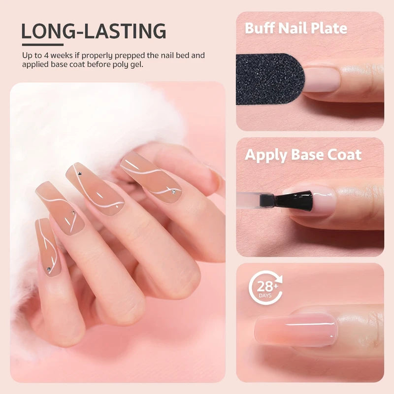 Poly Extension Gel Nail Kit with 12 Shades for DIY Nail Extensions and Care