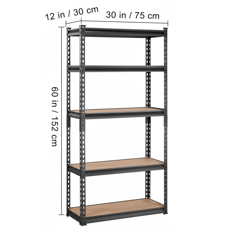 Heavy Duty 5-Tier Metal Storage Shelving Unit 30x12x60in, Adjustable Garage Rack