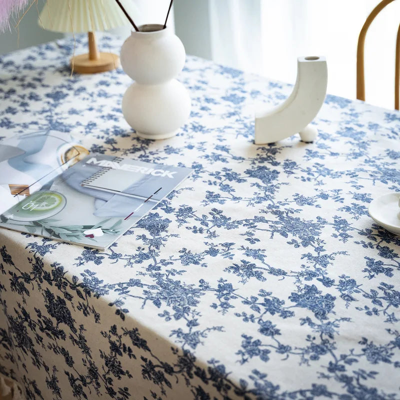 Customizable Floral Tablecloth with Lace Trim - Rectangular Kitchen Dining Cover