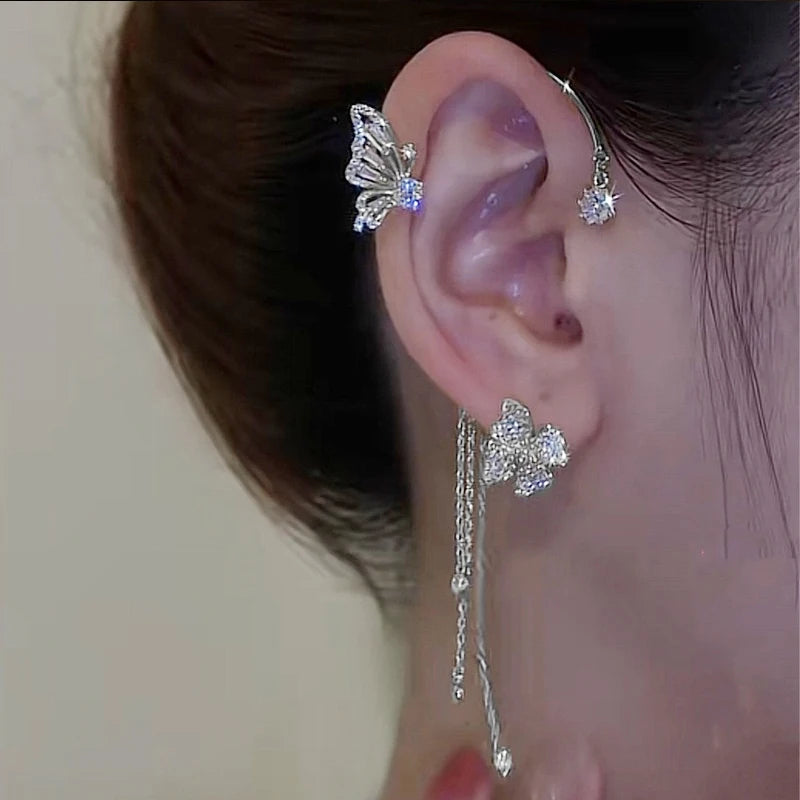 Crystal Butterfly Ear Clip Earrings for Women Sparkling Rhinestone Jewelry