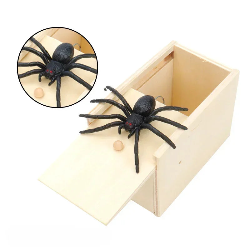 Funny Trick Spider Scare Box Wooden Prank Toy Hidden Surprise Office Game