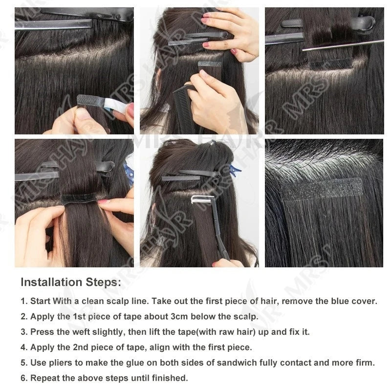Human Hair Tape-In Extensions 20PCS Seamless Skin Weft for Full Head Volume