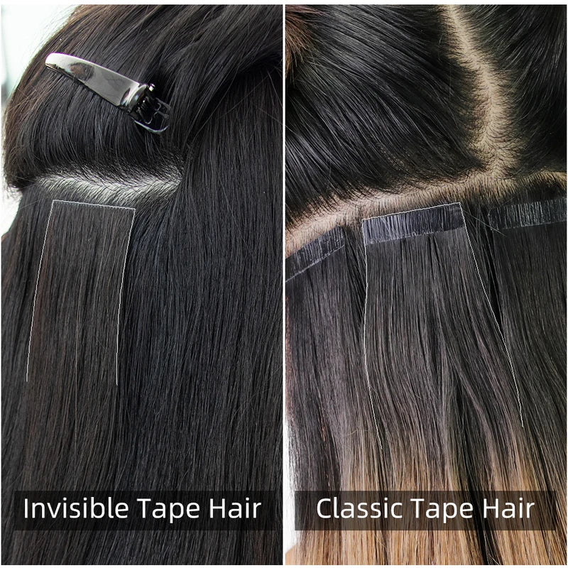Natural Human Hair Extensions Tape-In Weft - Double-Sided, Black Blonde Brown Options