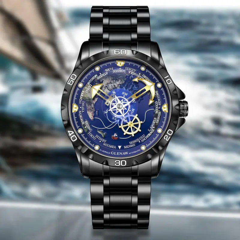 Automatic Mechanical Watch with Globe Dial for Men - Gold, Silver & Black Variants