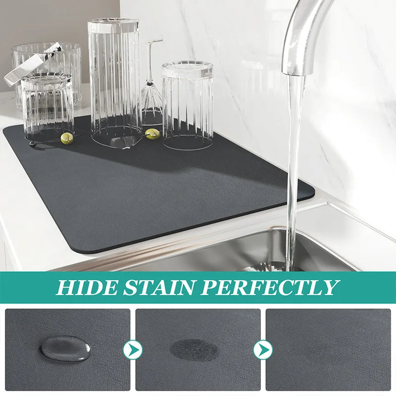 Large Absorbent Kitchen Drain Mat - Quick Dry Coffee Dish Drying Pad
