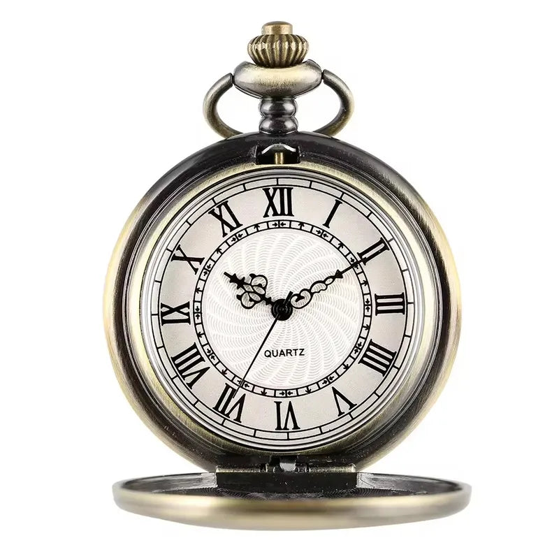 Carved Floral Rattan Shield Crown Pendant Watch with Chain - Vintage Steampunk Gift for Men
