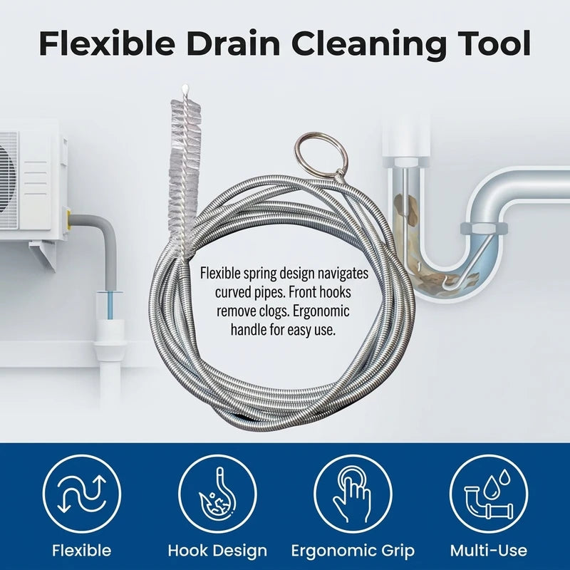 Stainless Steel Flexible Drain Pipe Cleaner for AC Clog Removal - Durable Spring Tool