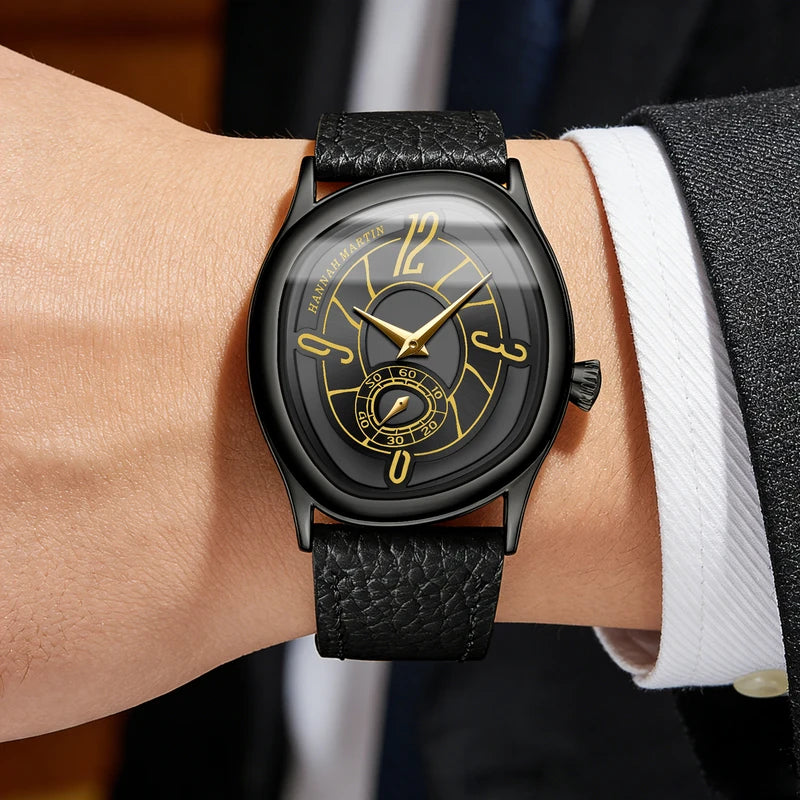 Genuine Leather Business Quartz Watch Men Waterproof Steel Movement Casual