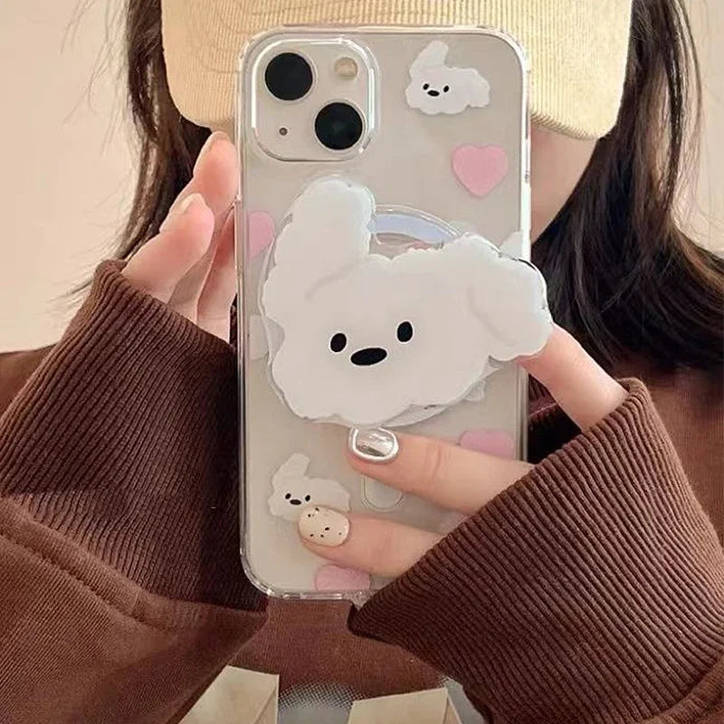 Mobile Phone Grip and Stand Holder for iPhone 15/16 and Tablets – Cute Puppy Magnet