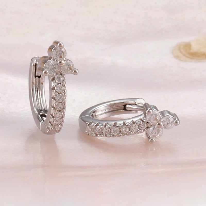 Sparkling Crystal Zircon Wheat Hoop Earrings Stainless Steel Gold Color Jewelry