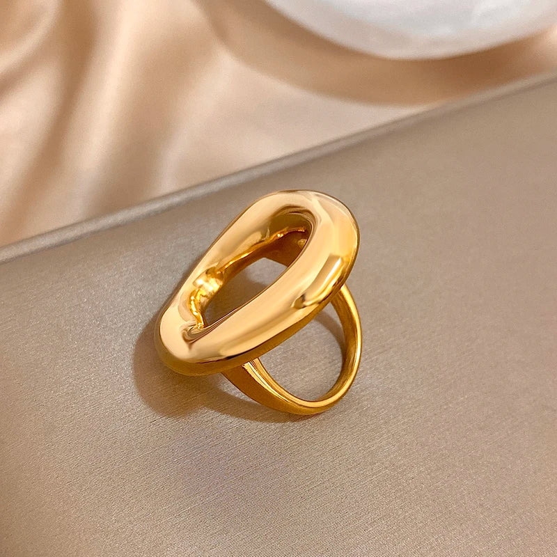 Minimalist Stainless Steel Chunky Ring for Women - Geometric Large Size Waterproof Jewelry