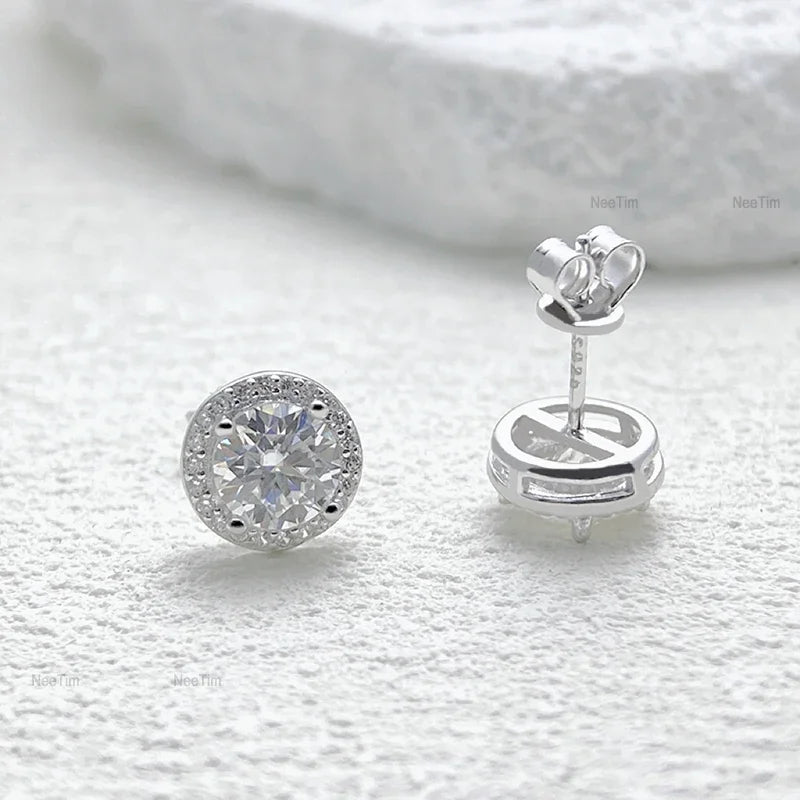 Moissanite Stud Earrings for Women Sterling Silver 0.5-2CT Wedding Jewelry