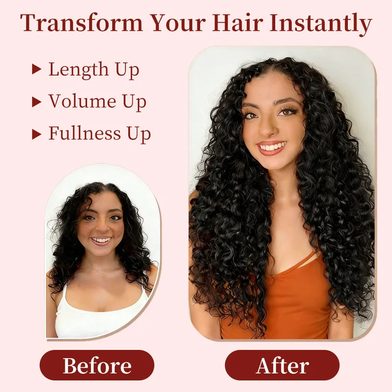 Water Wave Clip-In Hair Extensions 100% Human Remy Hair 7-Piece Set
