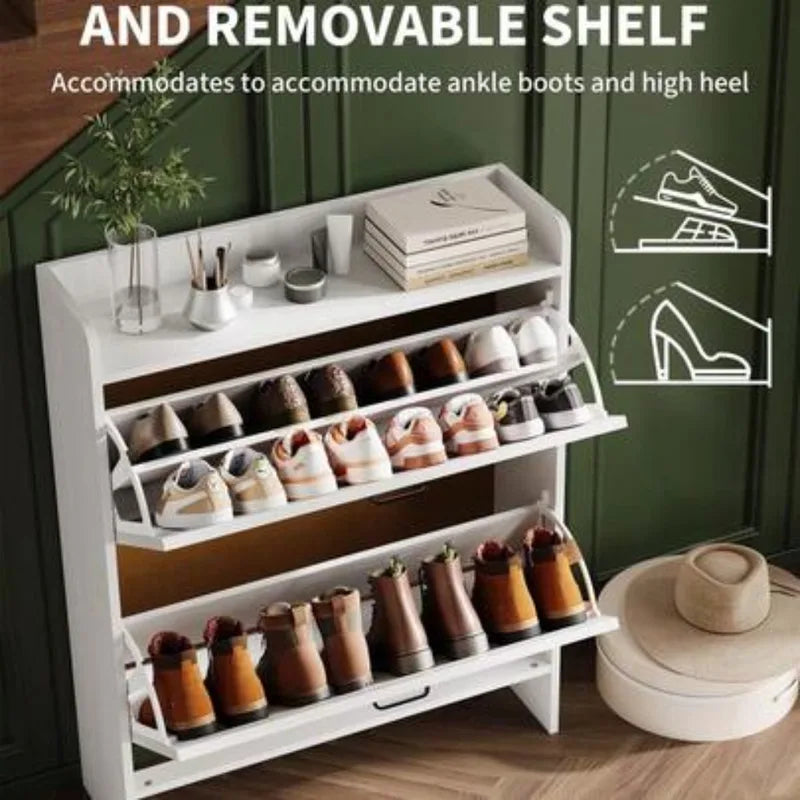 Slim 2-Tier Shoe Cabinet Organizer with Flip Drawers for Entryway and Closet