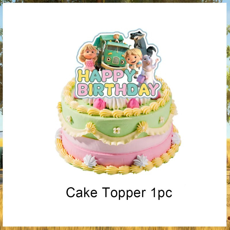 Kids Birthday Party Decorations Set with Trash Truck Cartoon Backdrop, Balloons, Plates, Cups & Napkins