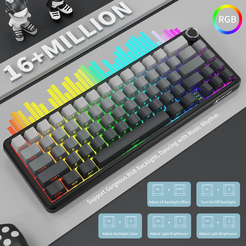 Wireless Mechanical Gaming Keyboard 66 Keys RGB Hot Swap Gasket 60% with Knob