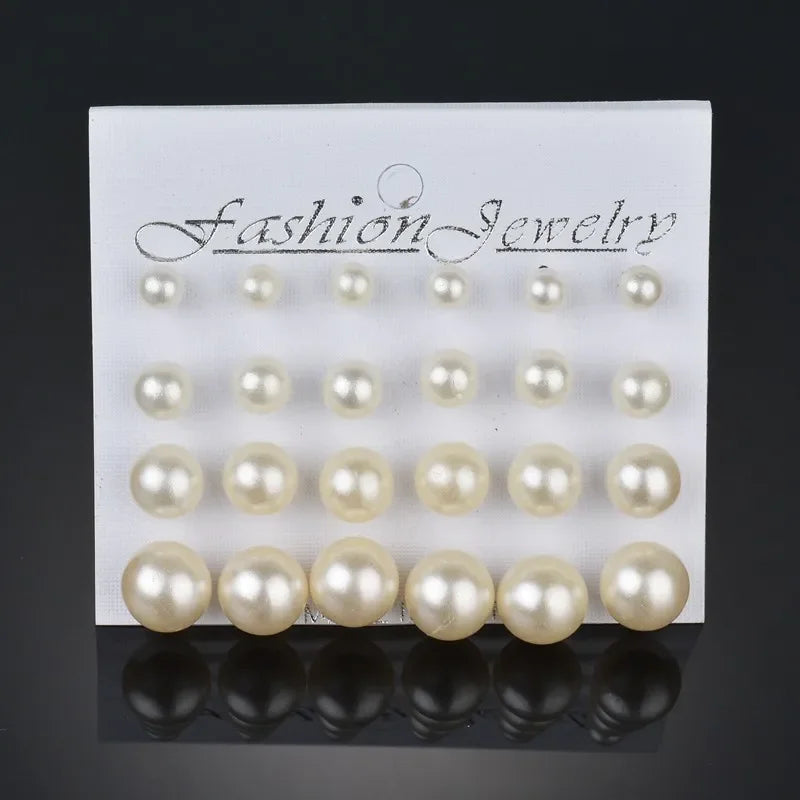 12 Pairs Pearl Earrings Set for Women Girls Multi-Size Stud Jewelry Gift