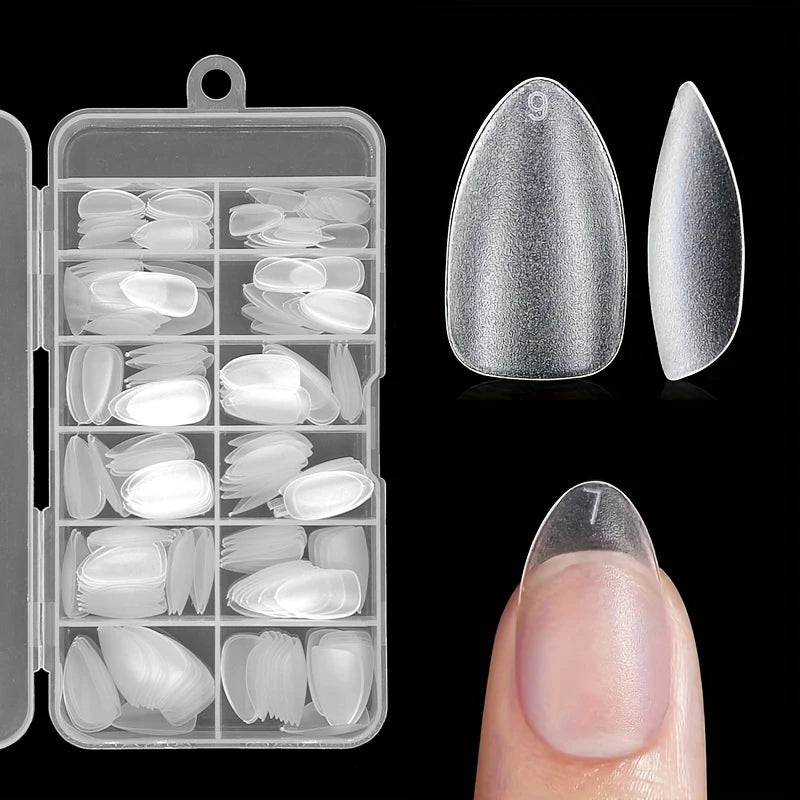 240PCS Full Cover Almond Coffin Nail Tips - Medium Short Matte False Nails