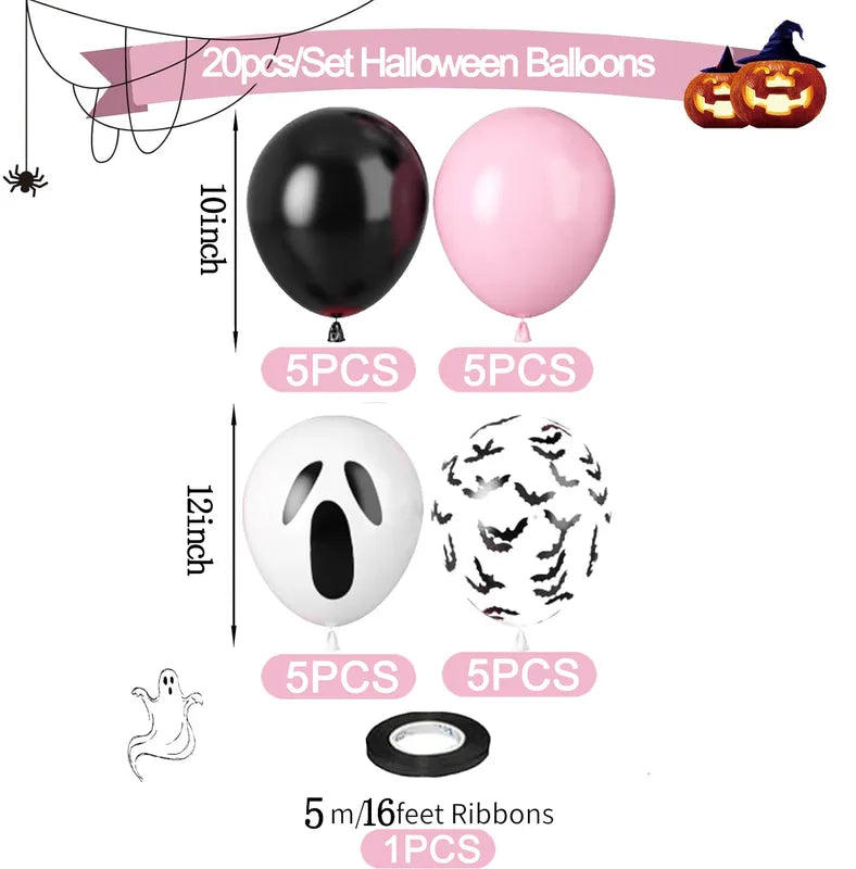 Halloween Balloons Pack - Pink Ghost, Bat Confetti, Latex Decorations for Party