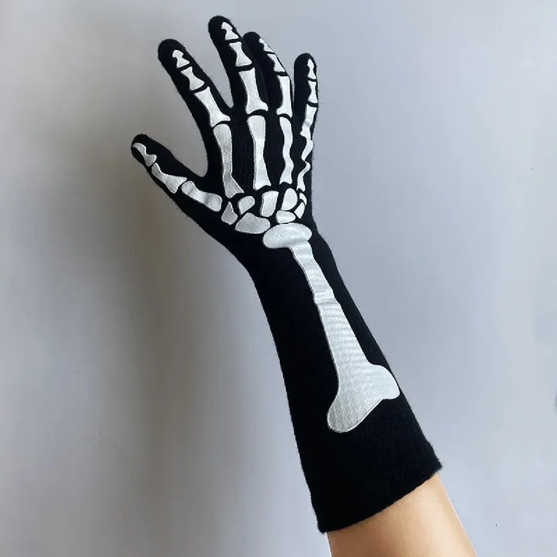 Halloween Skeleton Gloves - Dark Skeleton Pattern, Long Costume Gloves for Party & Cosplay