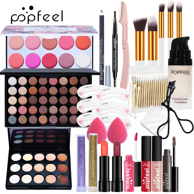 All-in-One Makeup Kit with 3 Sets for Full Face Looks - Beginner Friendly, Travel Ready