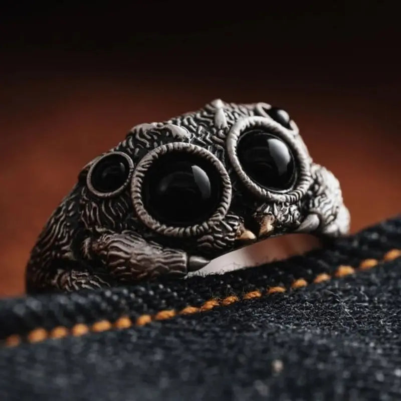 Adjustable Animal Jewelry Ring with Black Agate Eyes - Unique Animal Statement Ring