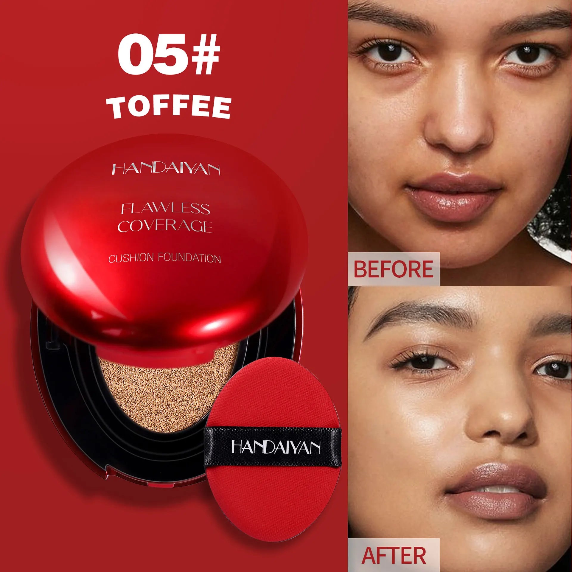 Long Wear Air Cushion Foundation with Concealer & Natural Finish - Lightweight, Oil-Free Makeup Base for Women