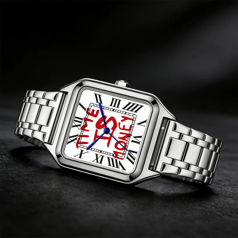 Men's Quartz Watch Stainless Steel Square Dial Waterproof Business Watch