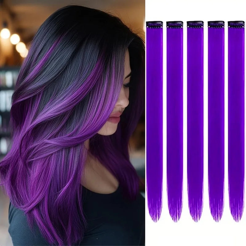 20-Inch Synthetic Colorful Clip-In Hair Extensions Set - Long Straight Hairpieces for Women