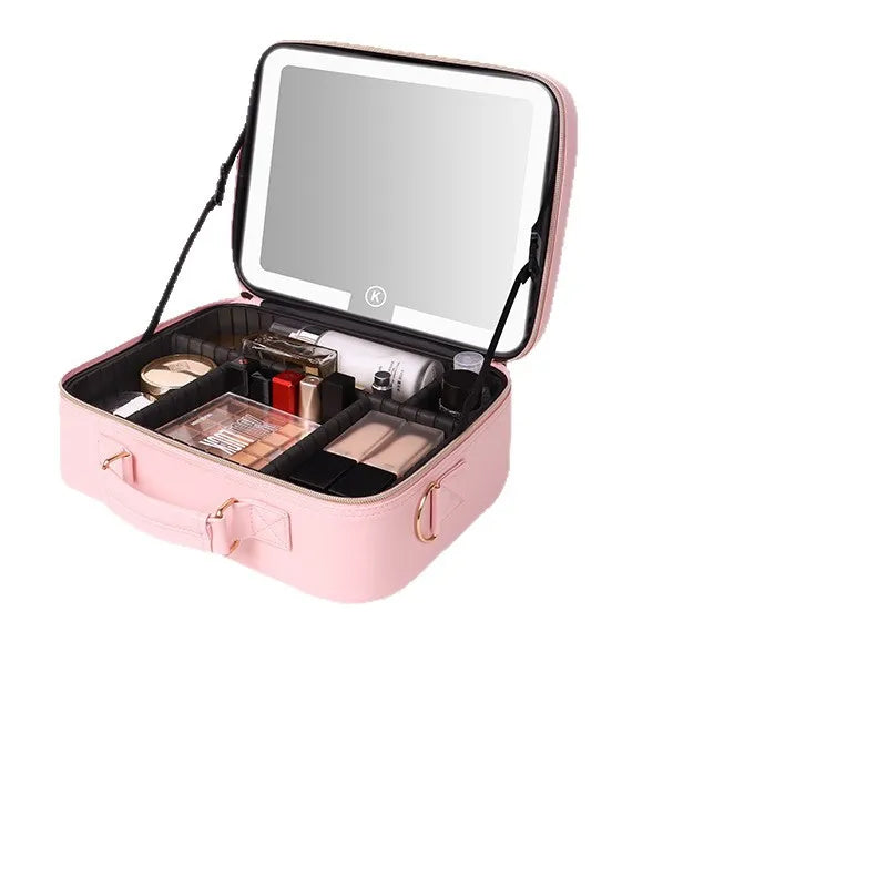 Illuminated Makeup Case with Mirror - Portable LED Cosmetic Bag, Large Capacity