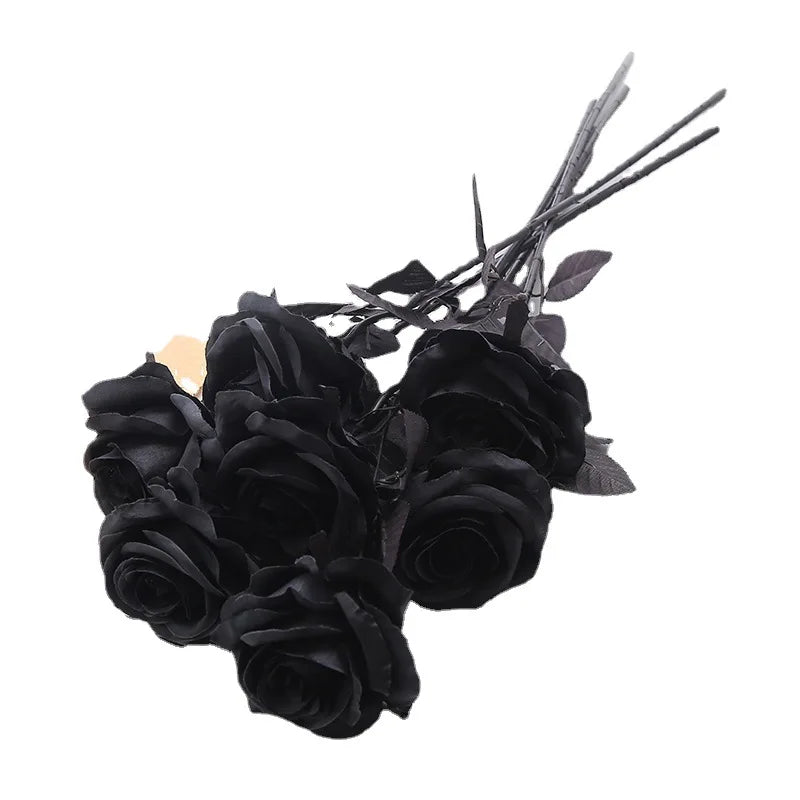 Black Silk Artificial Rose Flowers 5/10/20pcs Halloween Wedding Home Decor