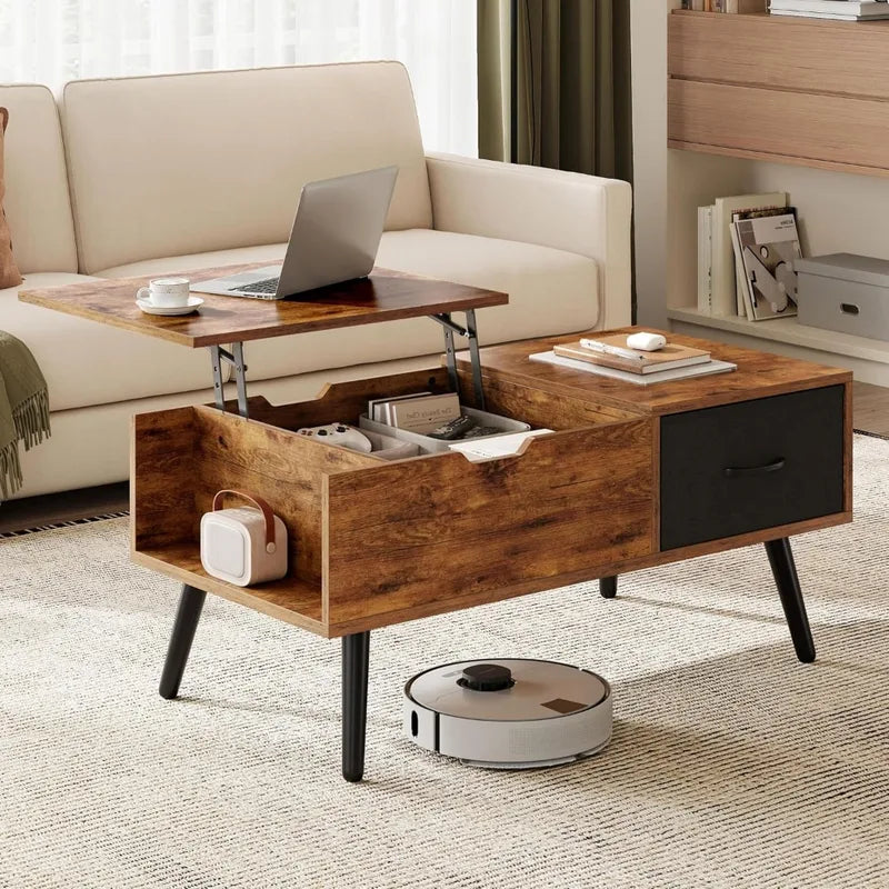 Lift Top Coffee Table with Hidden Storage and Shelf - Modern Home & Office