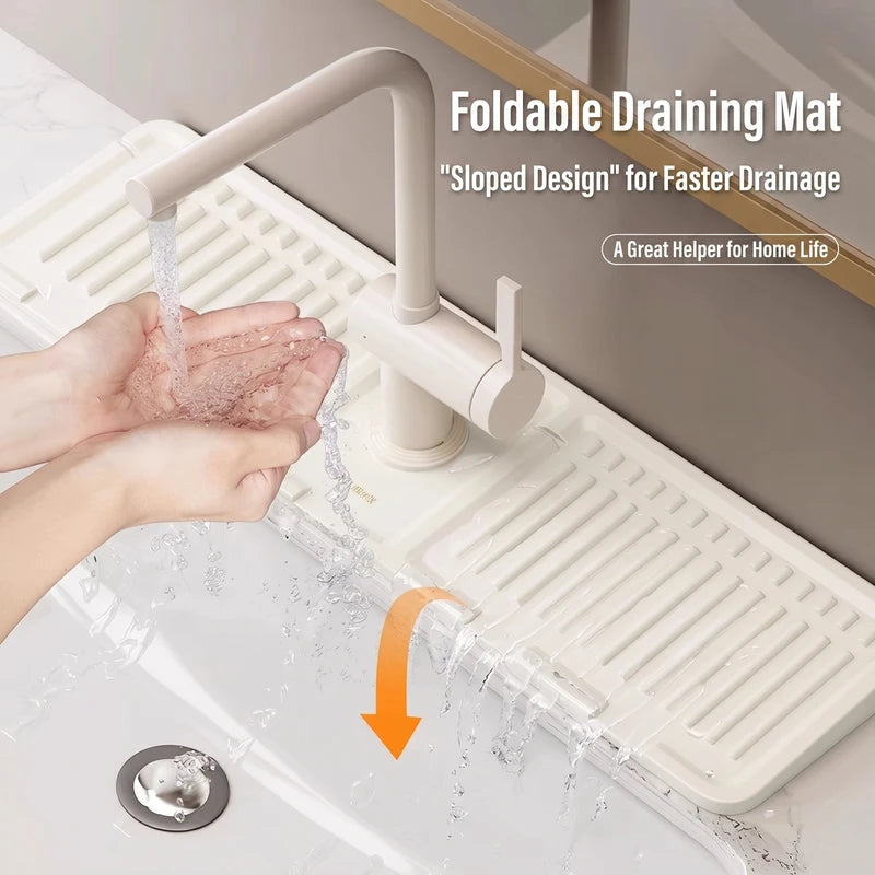 Silicone Faucet Splash Pad with Drainage Tray for Kitchen Sink Anti-Splash Mat