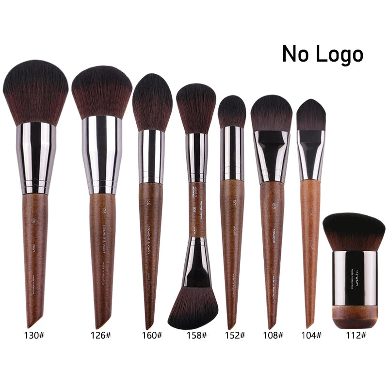 Natural Wood Makeup Brush Set with Multiple Handles - Eye, Lip, Face Tools