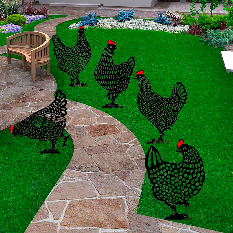 Garden Chicken Yard Art Stakes Outdoor Lawn Decor Gift for Garden and Patio
