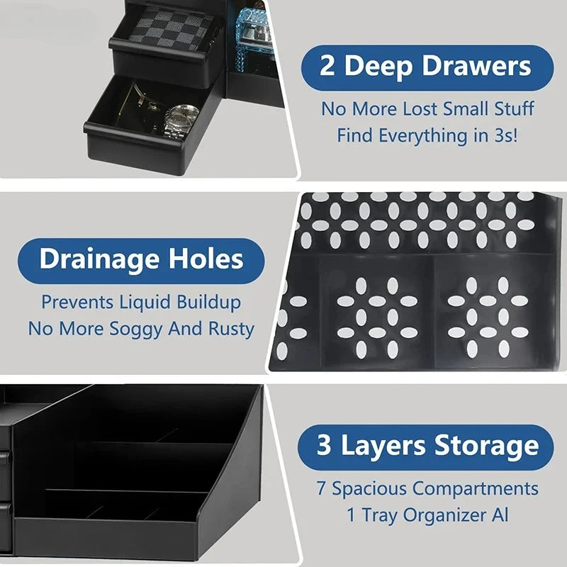 Men's Cologne & Perfume Organizer Stand with Drawers - Bathroom & Dresser Storage