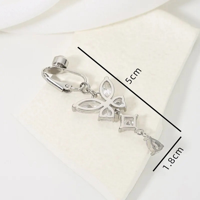 Clip On Belly Button Ring Butterfly Shape Copper Zircon Navel Body Jewelry