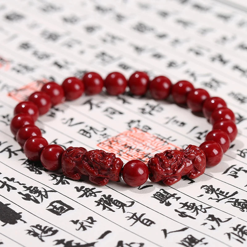 Cinnabar Bead Bracelets for Women Men Lucky Wealth Protection Handmade Jewelry