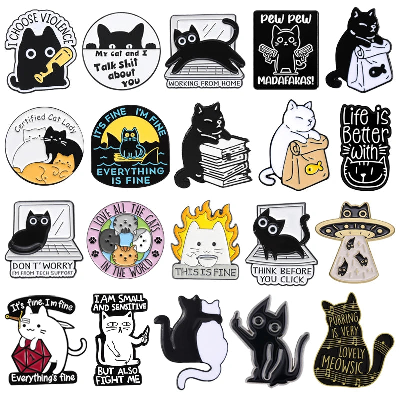 Cute Cat Enamel Pins Cartoon Kitty Claw Animal Brooches Jewelry Gifts