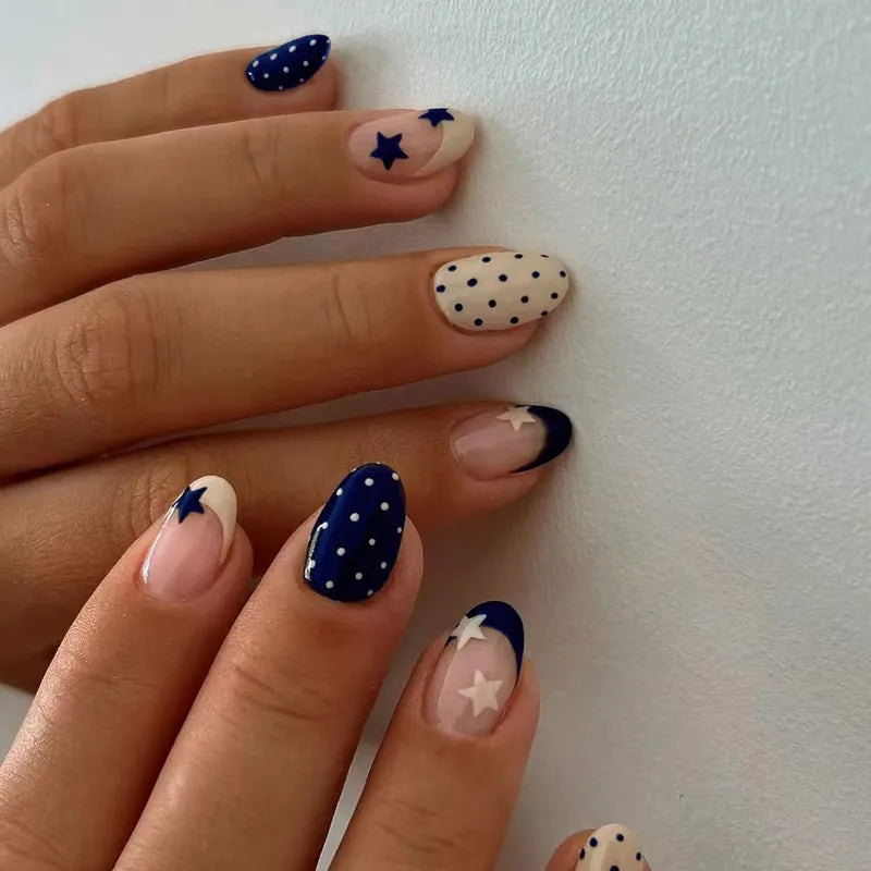 24pcs Oval Star Polka Dot Nail Stickers Set with Nail File & Jelly Gel - Nail Art Decor